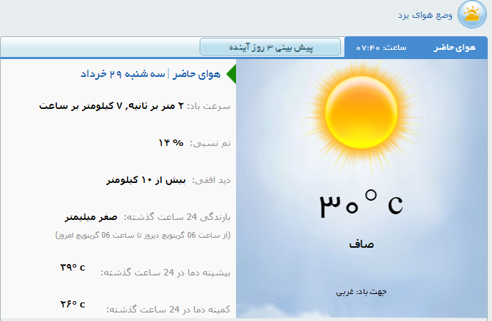 آب و هوای امروز استان یزد